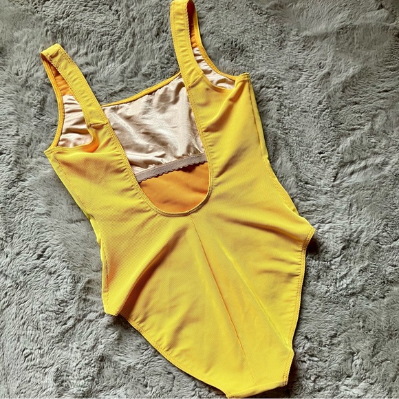 90s Spotek yellow ribbed one piece swimsuit perfect condition size vintage 14 - Picture 3 of 5